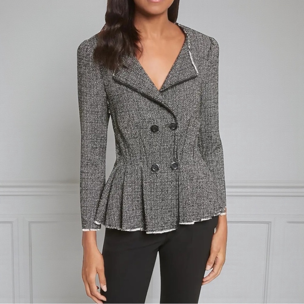 NWOT Rebecca Taylor Textured Tweed Double Breasted Long Sleeve Fitted Blazer 6